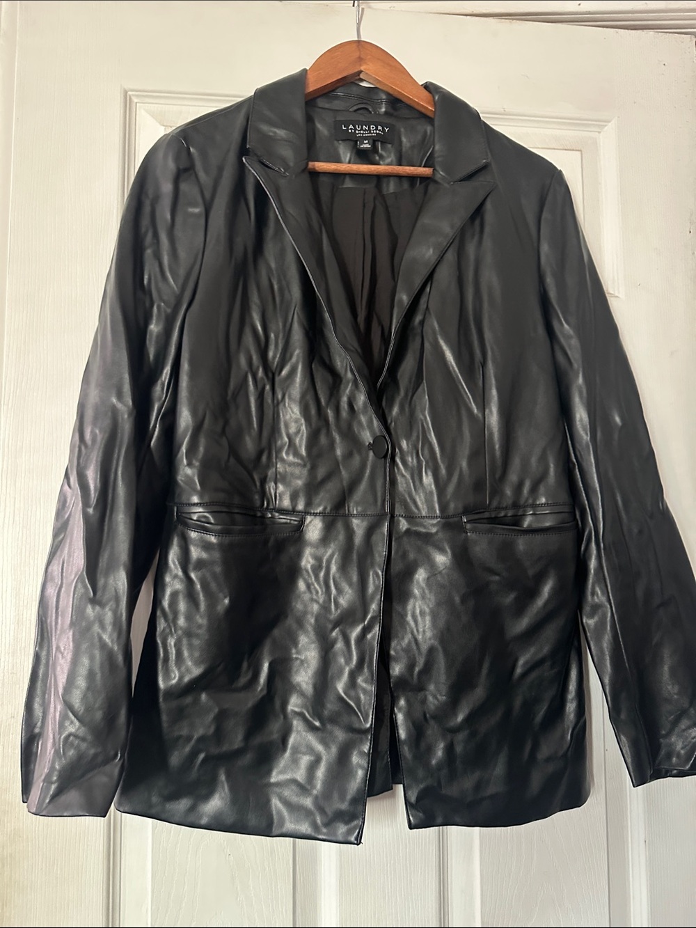 Laundry by Shelli Segal Black Faux Leather Blazer Jacket – Women’s M